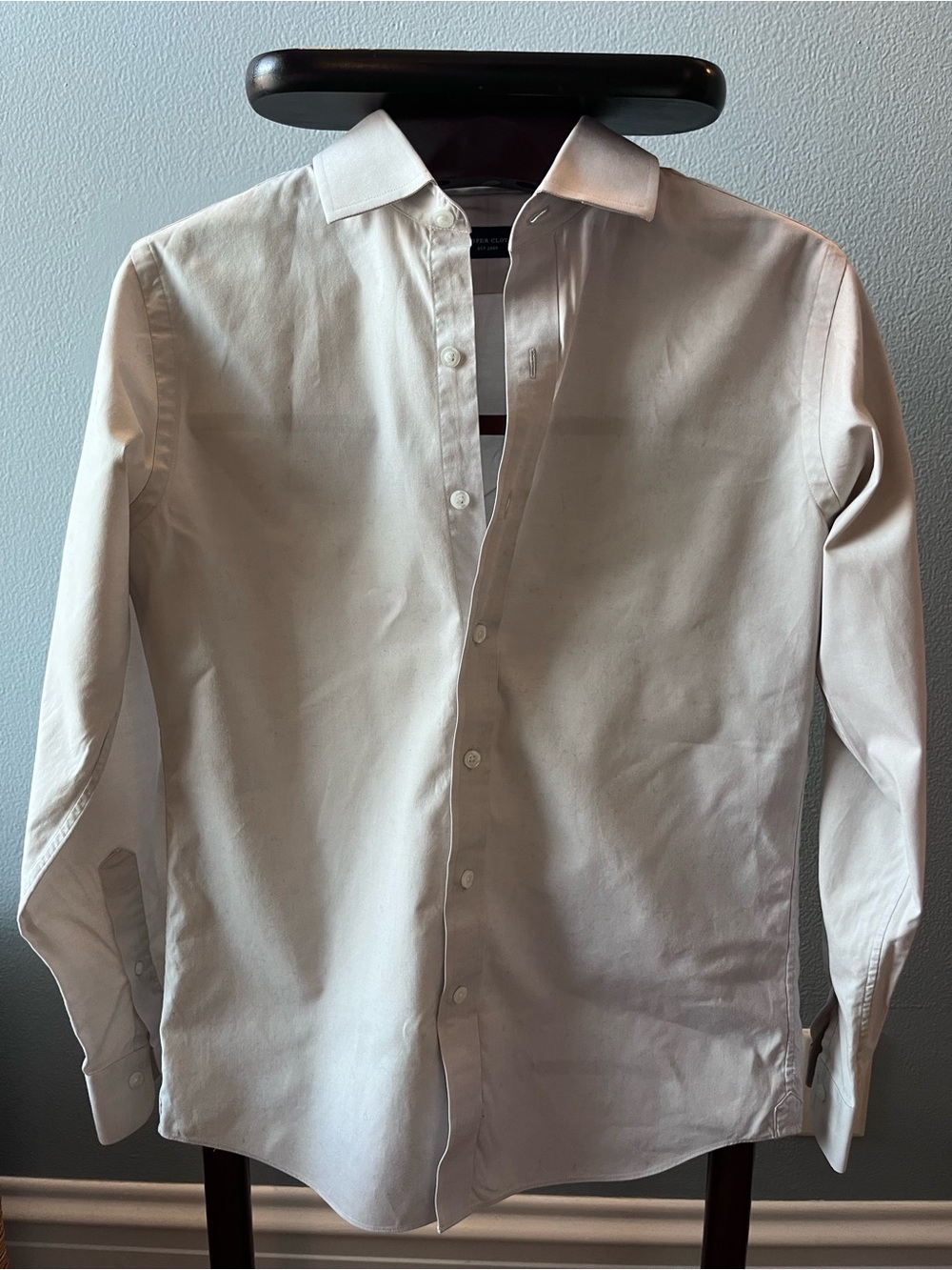 Men's Light Grey Proper Cloth Custom Dress Shirt with Spread Collar